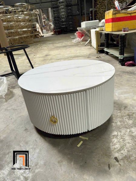bàn sofa mặt đá tròn 60, bàn trà phòng khách có hộc kéo nhỏ để đồ
