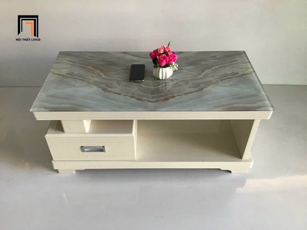 bàn sofa phòng khách màu sữa, bàn trà gia đình 1m x 50 sang trọng kính giả đá