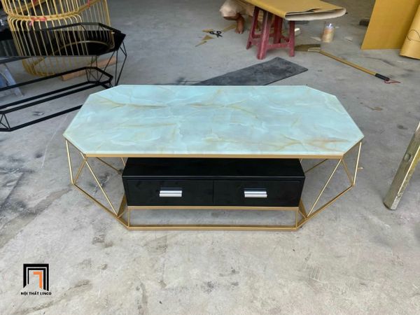 bàn sofa phòng khách lục giác kính giả đá, bàn sofa 1m x 50 giá rẻ