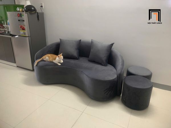 sofa, ghế sofa, sofa băng, sofa cong 1m8, ghế sofa vải nhung xám đen, sofa băng xinh xắn cho khách ngồi