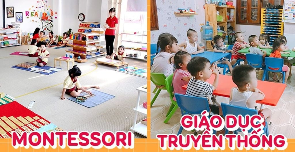 Hình ảnh khác biệt giữa giáo dục Montessori và giáo dục truyền thống