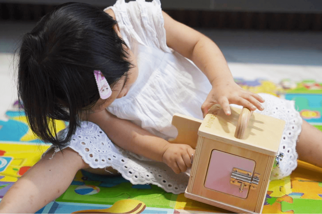 Hình ảnh sản phẩm Đồ chơi giáo dục và Đồ chơi Montessori Hộp khóa trong Hộp đồ chơi Tập Trung của Kinderlove cho tháng thứ 19-20