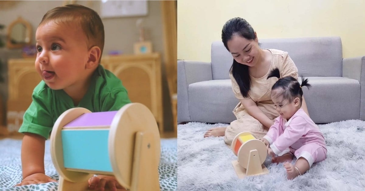 Hình ảnh trẻ chơi đồ chơi trí tuệ Cầu vồng quay của Kinderlove