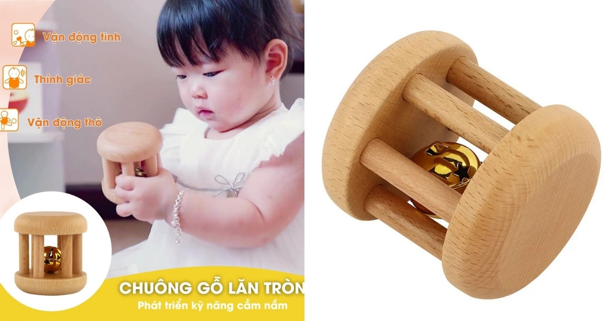 Chuông gỗ lăn tròn kích thích trẻ phát triển giác quan nghe nhìn