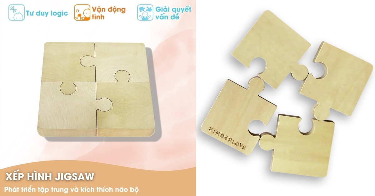 Đồ chơi gỗ Xếp Hình Jigsaw giúp nâng cao kỹ năng vận động tinh và phối hợp giữa mắt và tay khi bé thao tác các mảnh ghép