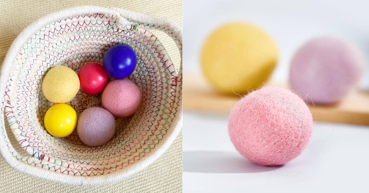 Hình ảnh sản phẩm đồ chơi trí tuệ Giỏ vải, bóng gỗ, bóng len của Kinderlove