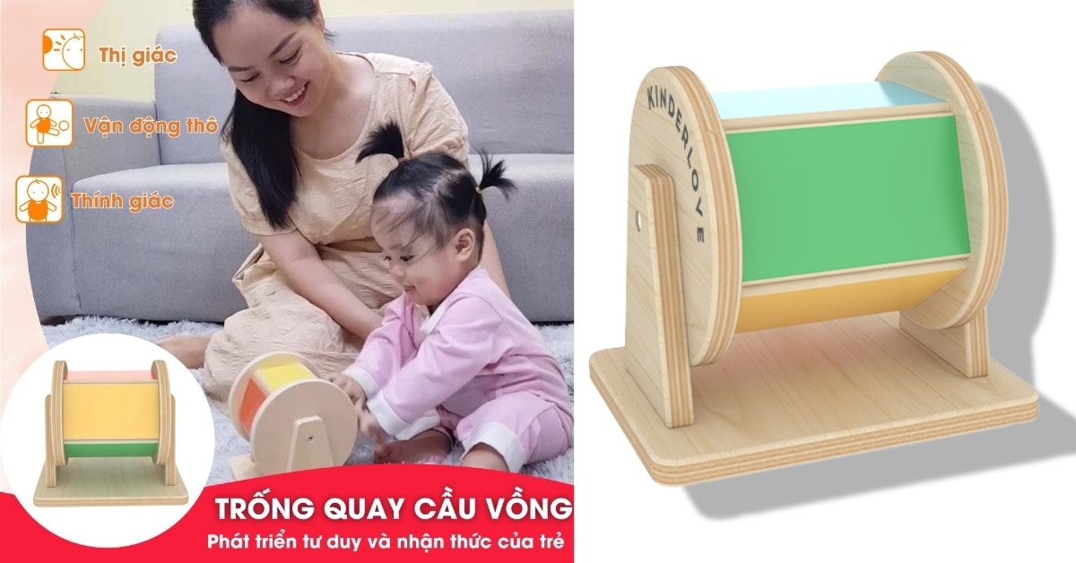 Trống Quay Cầu Vồng là món đồ chơi Montessori cung cấp một trải nghiệm học tập toàn diện cho bé