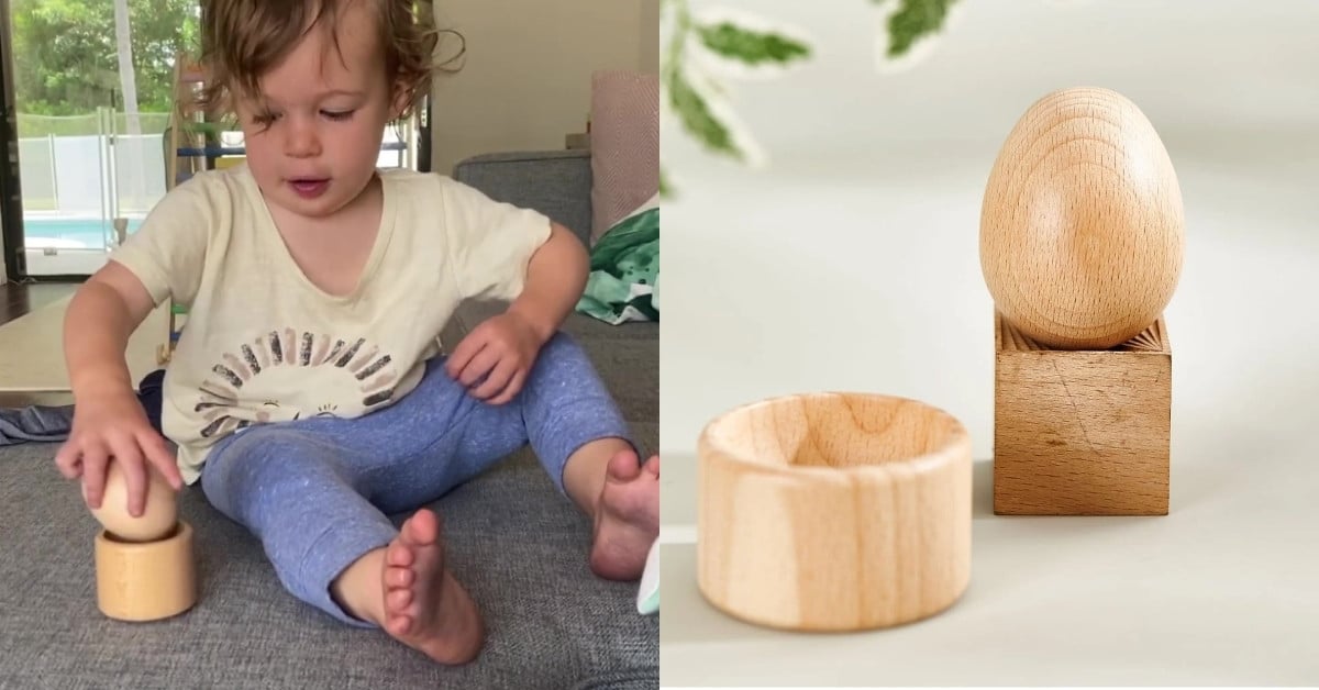 Hình ảnh trẻ chơi đồ chơi giáo dục Trứng trong cốc Montessori của Kinderlove