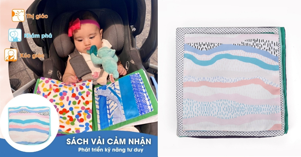 Sách Vải Cảm Nhận là đồ chơi bé sơ sinh có màu sắc bắt mắt kết hợp nhiều chất liệu vải mềm mại giúp bé phát triển thị giác, thính giác