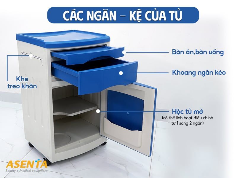 Tủ đầu giường bệnh nhân Hi-MEC HMBC-201 có nhiều không gian lưu trữ