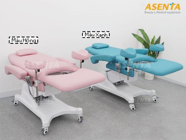 bàn khám sản phụ khoa màu xanh và hồng