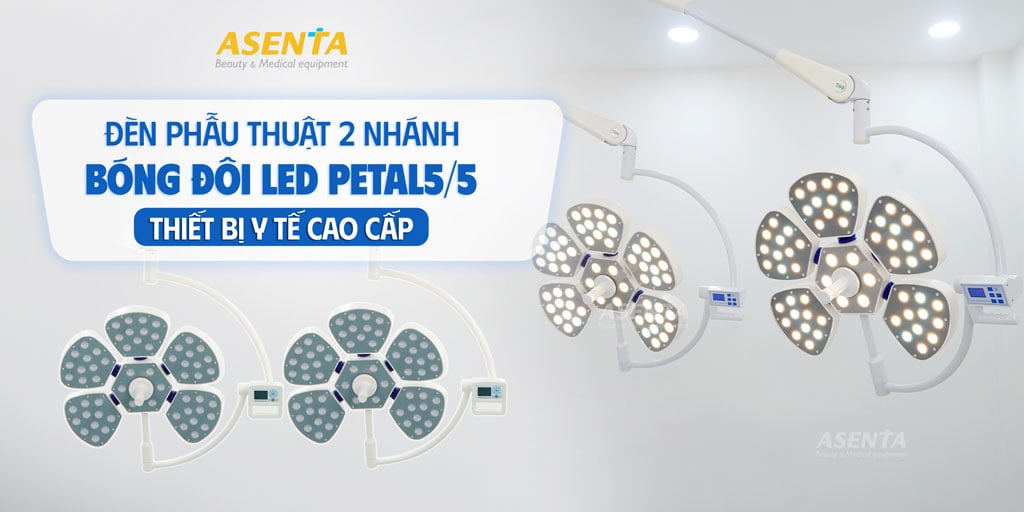 Đèn mổ 5 cánh hoa 2 nhánh treo trần tại Asenta