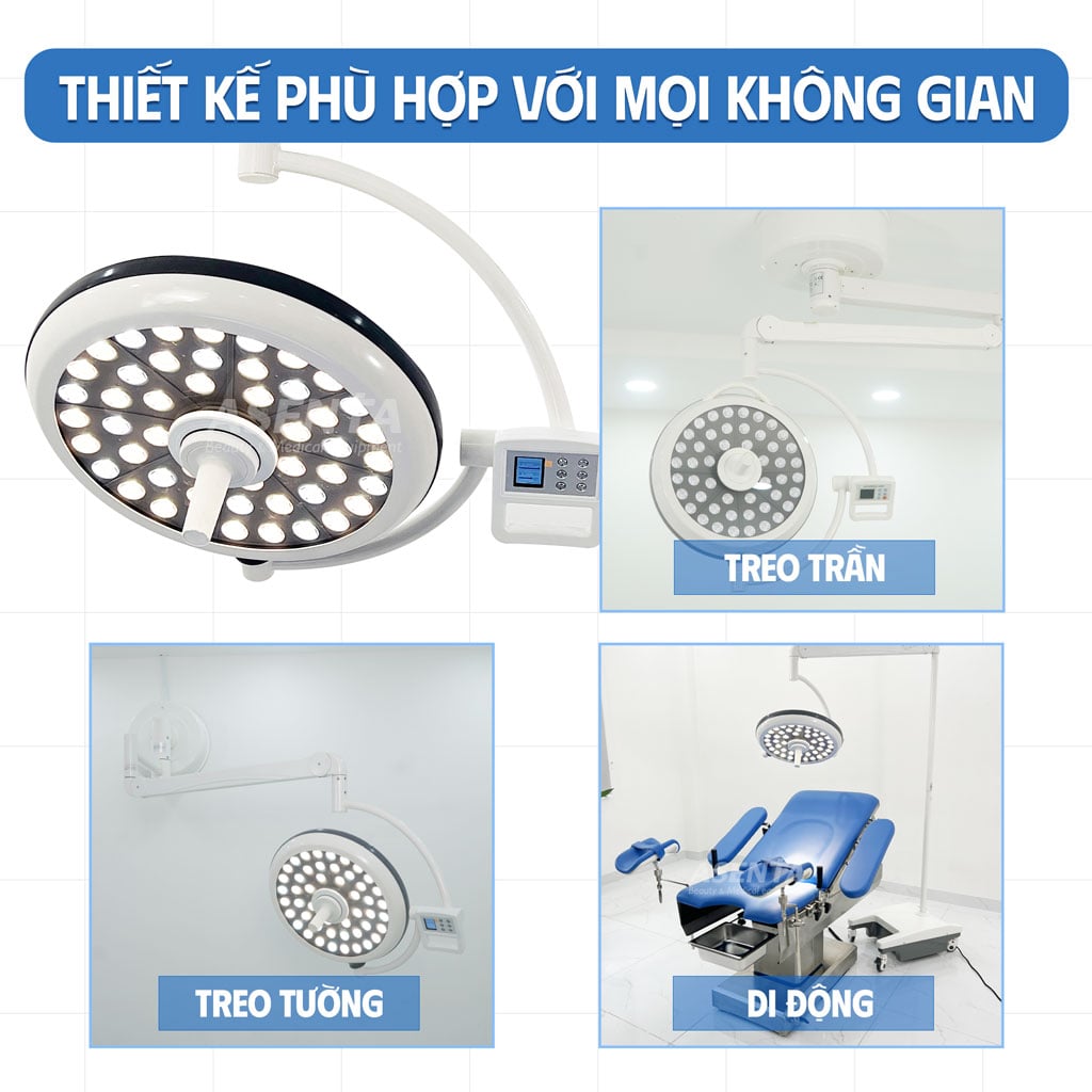 Đèn phẫu thuật dòng LED30 có 3 kiểu lắp như: Treo trần, treo tường, di động