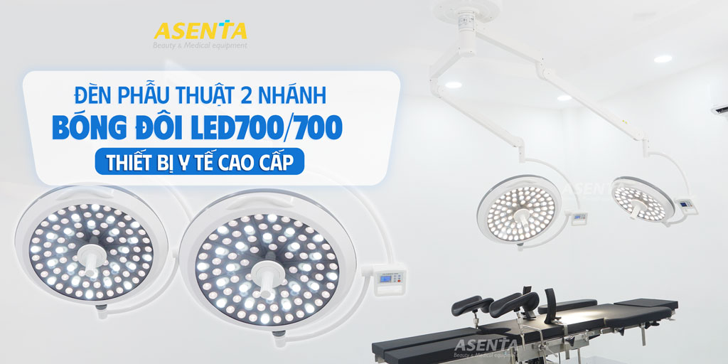 Đèn phẫu thuật 2 nhánh kích thước 700m được phân phối bởi Asenta.