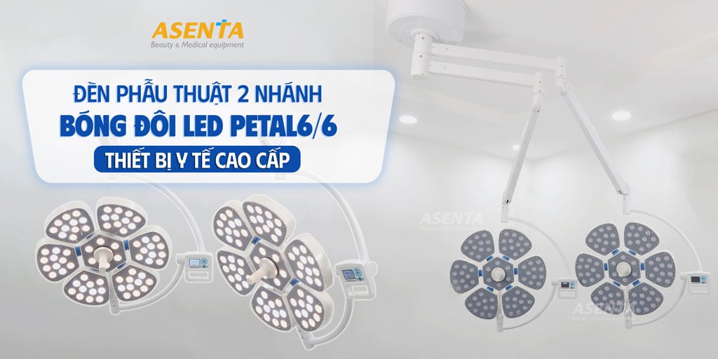 Mẫu đèn mổ phẫu thuật Petal 6 đôi 2 nhánh treo trần tại Asenta