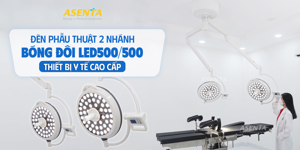Đèn phẫu thuật 2 nhánh treo trần LED500/500 chính hãng.