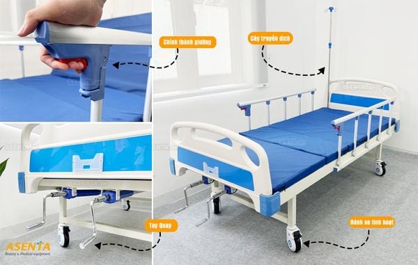 Giường y tế 2 tay quay dùng chăm sóc bệnh nhân