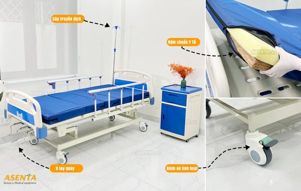 Giường bệnh nhân Y tế 3 tay quay HMHB‑1030