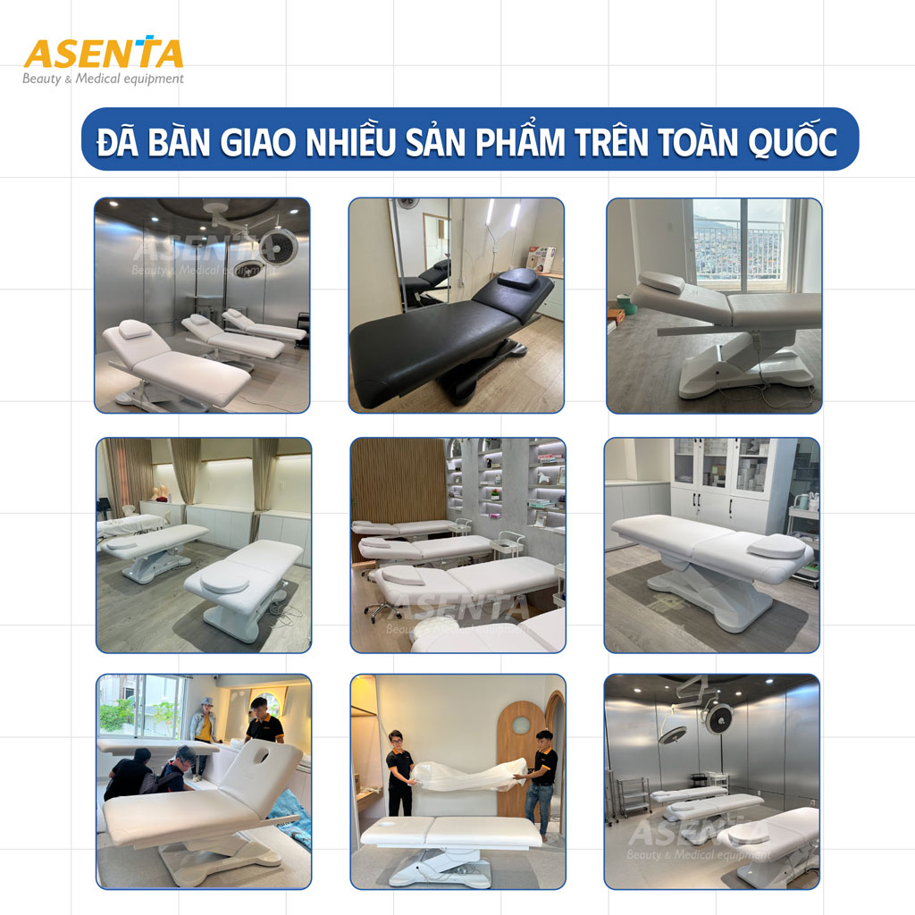 Bàn giao giường phun xăm tiêm filler chỉnh điện 2 động cơ tại thẩm mỹ viện
