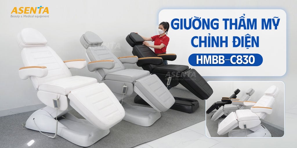 Mẫu giường phun xăm chỉnh điện HMBB-C830 sang trọng với 3 màu chủ đạo.