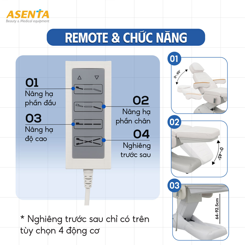 Giường tiêm Filler, meso, botox HMBB-C830 chỉnh điện được điều khiển bằng Remote