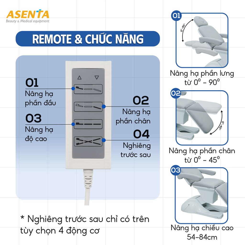 Giường phun xăm HMBB-C800 được điều chỉnh bằng điện thông qua Remote.