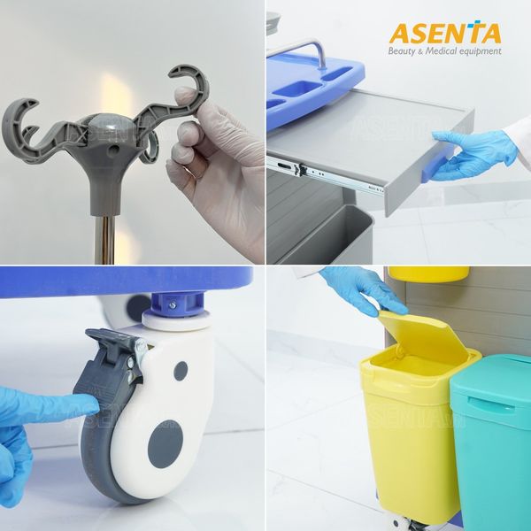 Xe đẩy tiêm thuốc cấp cứu đầy đủ phụ kiện đi kèm