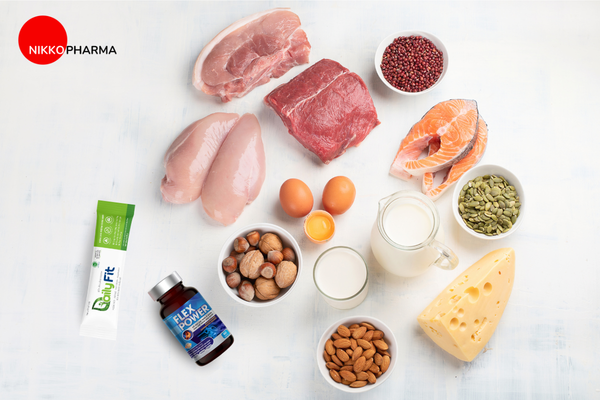 Các thực phẩm giàu Omega 3, Canxi, vitamin D và K2 gồm cá hồi, hải sản, trứng, sữa, rau xanh và các loại hạt