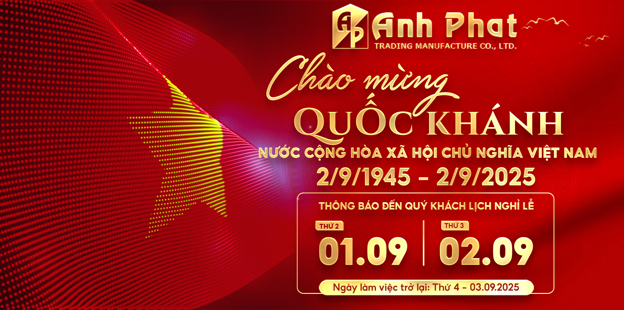 Thông báo nghỉ Lễ 2/9/2025 Anphaco