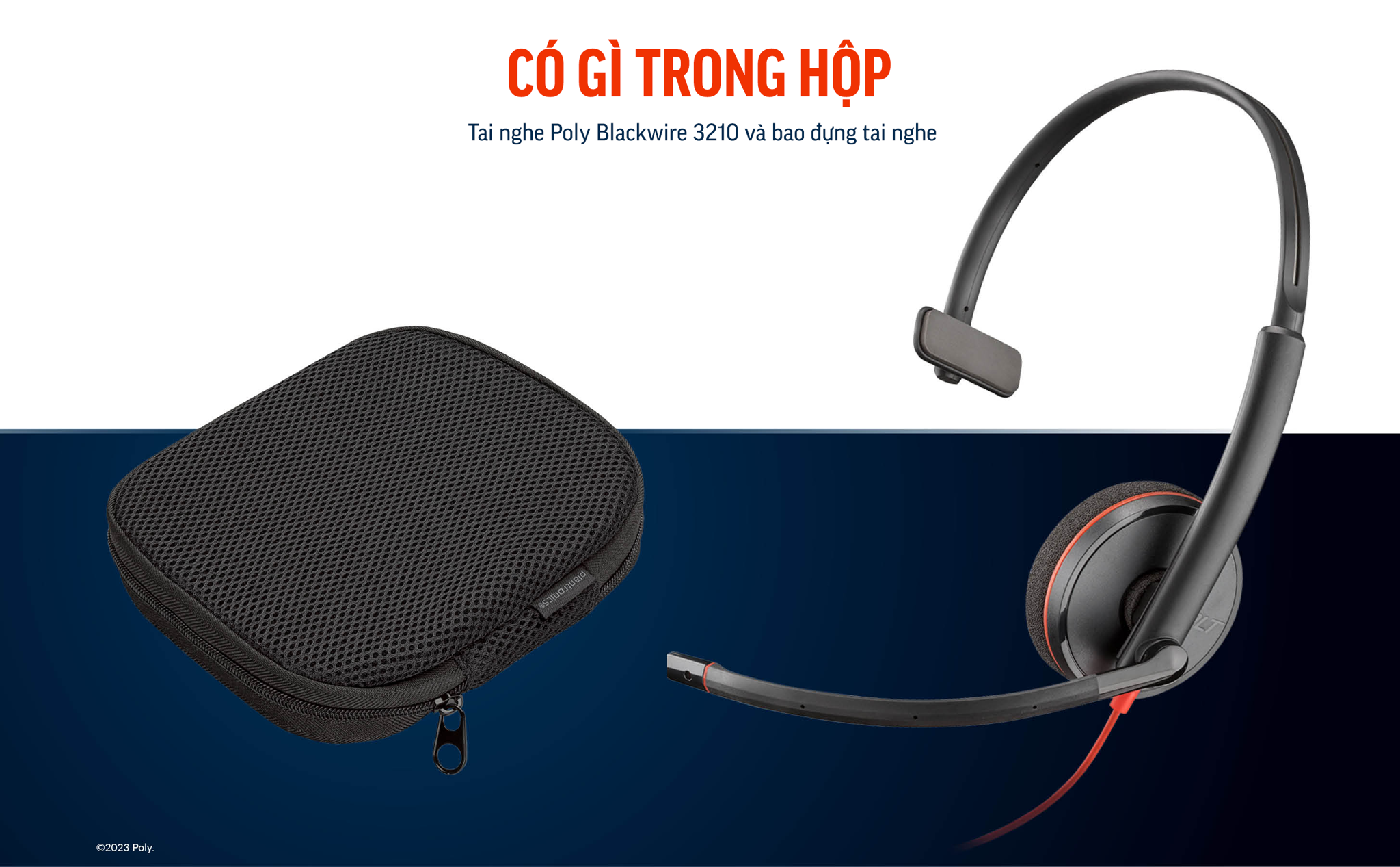 Có gì trong hộp - Tai nghe Poly Blackwire 3210 và bao đựng tai nghe