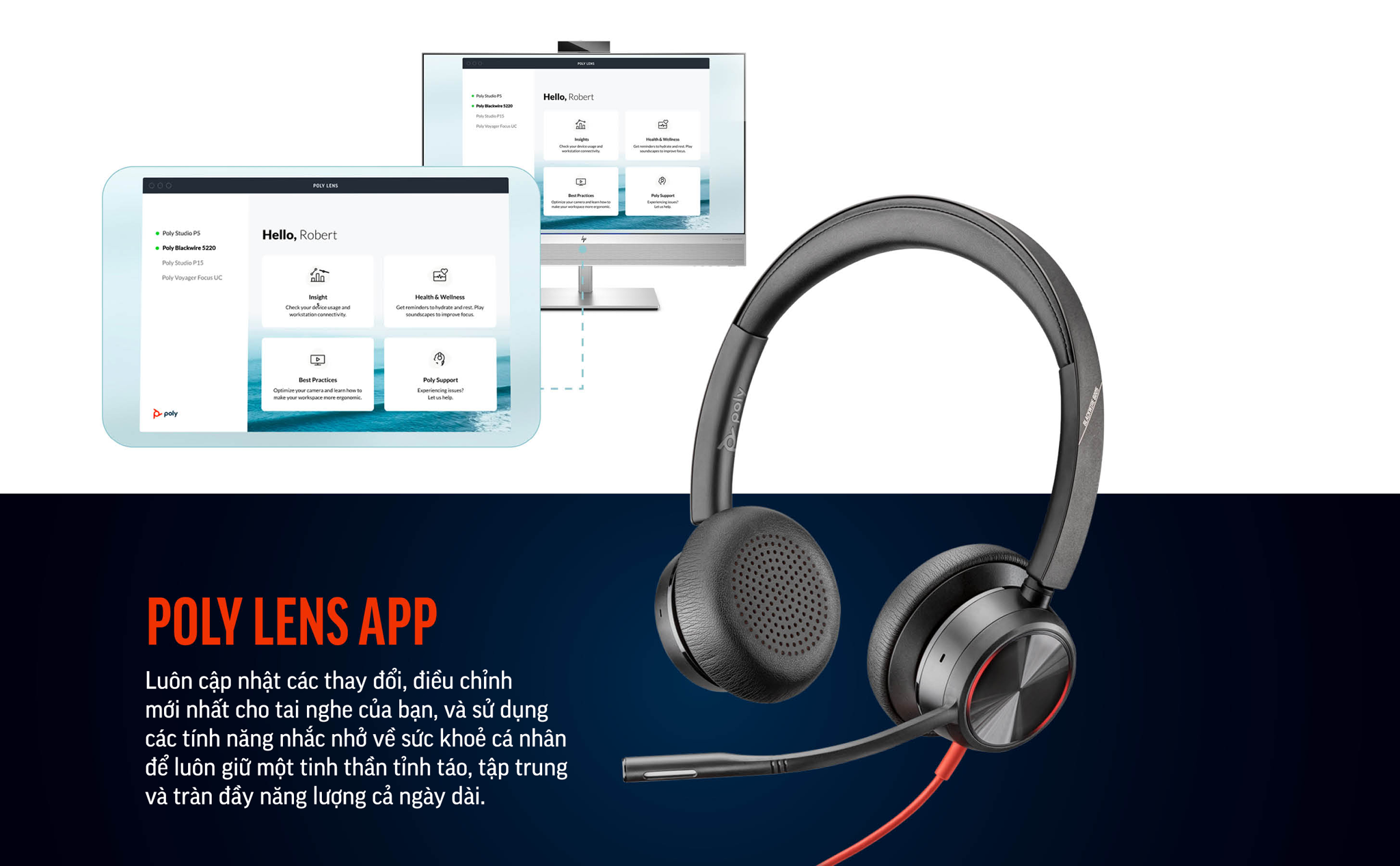 Tai nghe Poly (trước đây Plantronics) Blackwire 8225, BW8225-M USB-C chứng nhận cho Microsoft Teams (HP SKU: 772K5AA ; Poly SKU: 214409-01) là tai nghe cao cấp thiết kế hai bên tai kết nối PC qua USB-A hoặc USB-C. Micrô hỗ trợ lọc nhiễu hỗn hợp Hybrid Active-noise cancelling và chống ồn công nghệ Acoustic Fence.