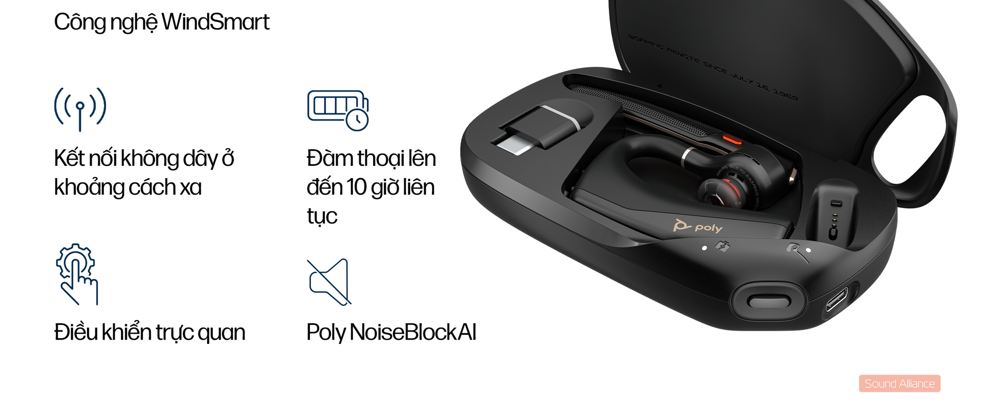 Tai nghe đàm thoại chuyên nghiệp Poly Voyager Legend 50 UC kết nối Bluetooth hoặc qua BT700, thêm hộp sạc giúp Voyager Legend 50 UC luôn sẵn sàng. Là sản phẩm mang phong cách đặc trưng của Poly (trước đây là Plantronics, nay là một phần của HP, cung cấp giải pháp liên lạc trong các nhiệm vụ của NASA).