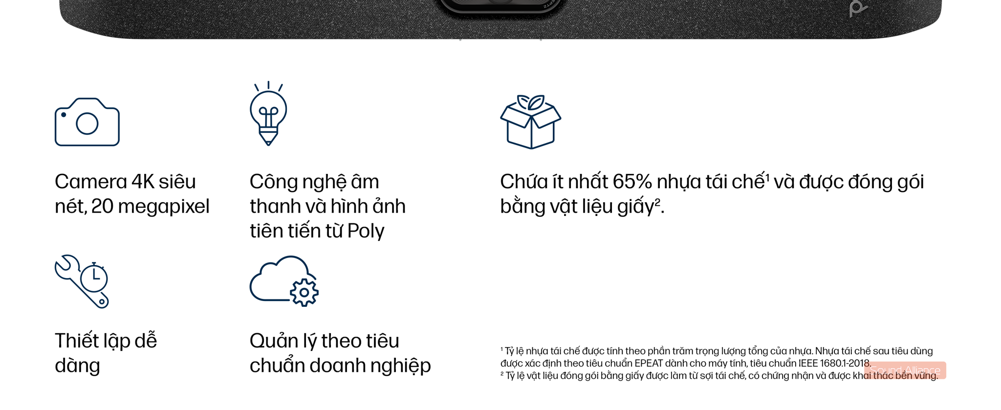 HP Poly Studio V12 là USB Camera All-in-one phiên bản thế hệ tiếp theo của chiếc camera video-bar đầu tiên của Poly - Studio USB. Sản phẩm phù hợp với phòng họp vừa và nhỏ, camera công nghệ DirectorAI và sản phẩm được thiết kế với vỏ nhựa tái chế 65% bảo vệ môi trường.