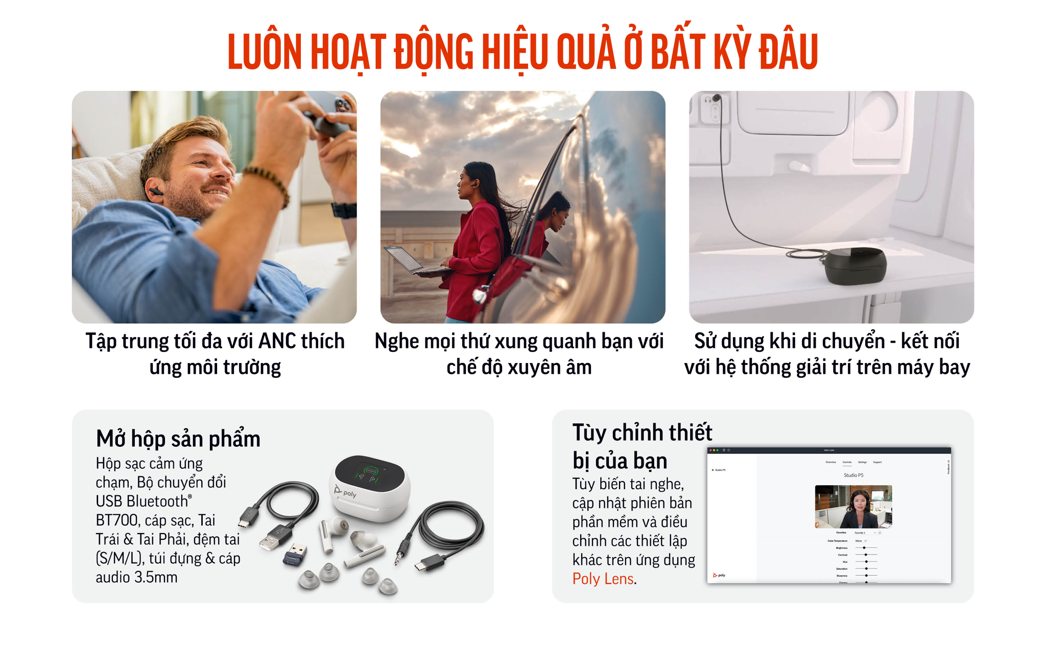 Poly Voyager Free 60+ UC (HP SKU: 7Y8G5AA ; Poly SKU: 216754-01) là dòng tai nghe nhét tai true wireless đầu tiên của Poly & HP được trang bị hộp sạc có màn hình chạm cảm ứng cao cấp. Voyager Free 60+ UC kế thừa âm thanh đẳng cấp từ Plantronics, ngoài ra còn được nâng cấp các tính năng chống ồn độc quyền từ Poly.