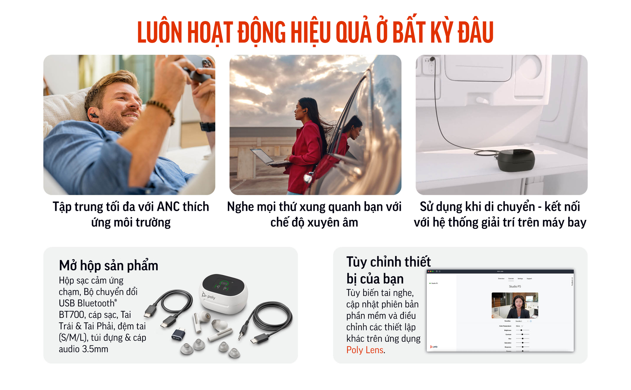 Poly Voyager Free 60+ UC (HP SKU: 7Y8G6AA ; Poly SKU: 216754-02) là dòng tai nghe nhét tai true wireless đầu tiên của Poly & HP được trang bị hộp sạc có màn hình chạm cảm ứng cao cấp. Voyager Free 60+ UC kế thừa âm thanh đẳng cấp từ Plantronics, ngoài ra còn được nâng cấp các tính năng chống ồn độc quyền từ Poly.
