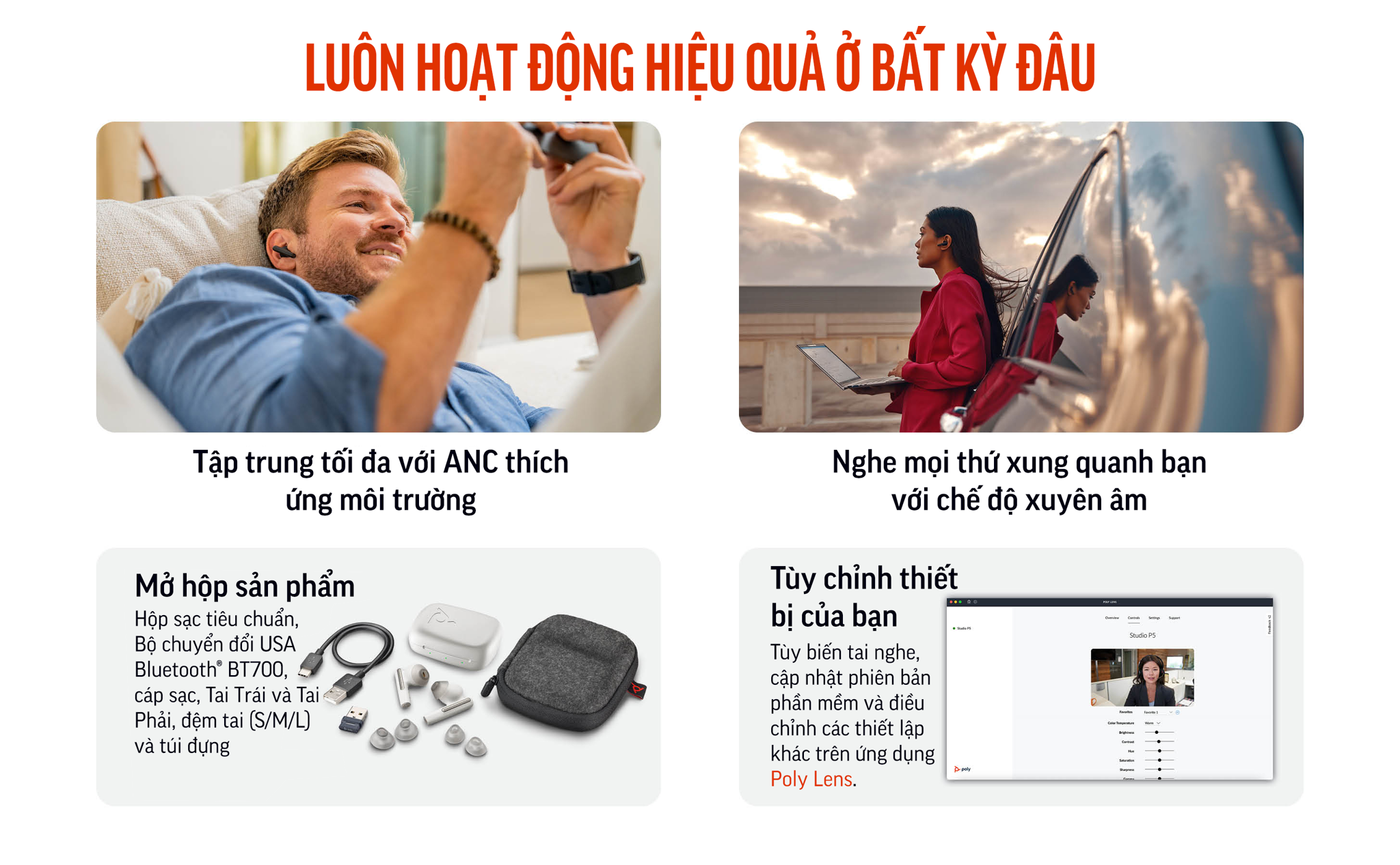 Tai nghe nhét tai Poly Voyager Free 60 UC chứng nhận Microsoft Teams (HP SKU: 7Y8L5AA ; Poly SKU: 220759-01) là dòng sản phẩm tai nghe nhét tai true wireless đầu tiên của Poly & HP được ra mắt tại các triển lãm CES 2023 và ISE 2023. Voyager Free 60 UC có các công nghệ âm thanh tiên tiến, micrô lọc ồn, chống ồn gió.