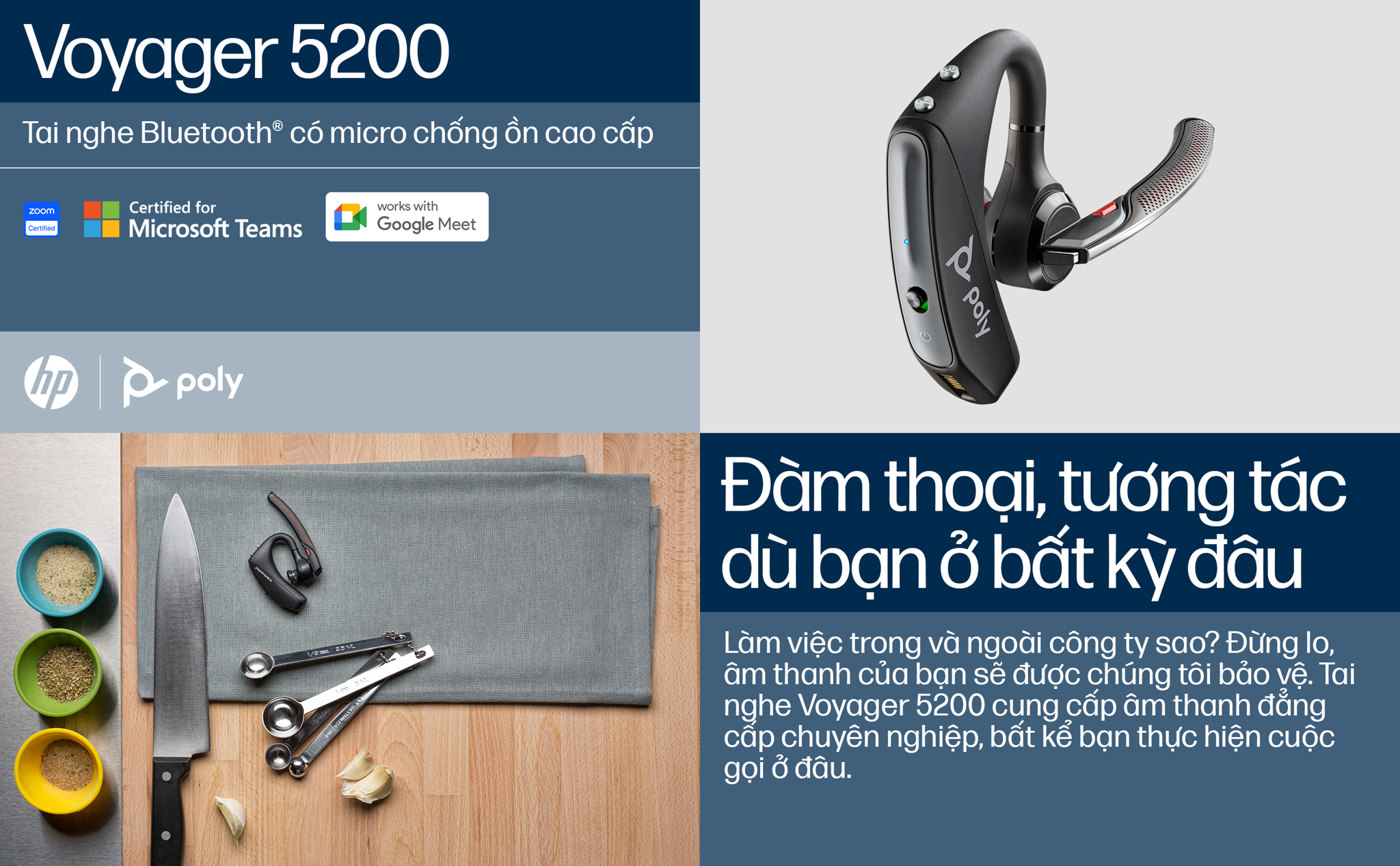 Tai nghe Voyager 5200 Office (Poly SKU: 214004-08 ; HP SKU: 8H5Q4AA#UUF) cho văn phòng, kết nối không dây với PC/Smartphone/Deskphone đi kèm là Voyager Office Base giúp bạn luôn sẵn sàng. Thương hiệu Poly (trước đây là Plantronics, nay là một phần của HP) từng có mặt trong nhiệm vụ lịch sử của NASA: Apollo 11