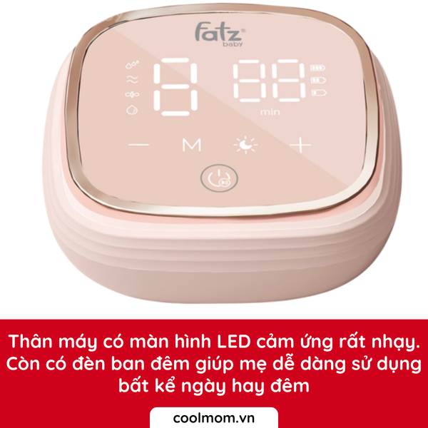 Thân máy có màn hình LED cảm ứng rất nhạy. Còn có đèn ban đêm giúp mẹ dễ dàng điều khiển và chọn chế độ bất kể đêm ngày