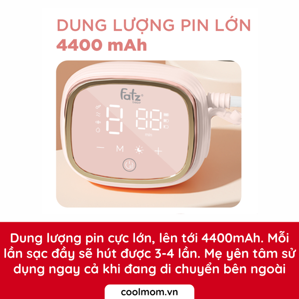 Dung lượng pin cực lớn, lên tới 4400mAh. Mỗi lần sạc đầy sẽ hút được 3-4 lần. Mẹ yên tâm sử dụng ngay cả khi đang di chuyển bên ngoài
