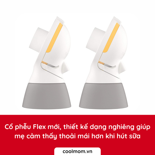 Cổ phễu Flex mới, thiết kế dạng nghiêng giúp mẹ cảm thấy thoải mái hơn khi hút sữa