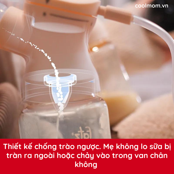 Thiết kế chống trào ngược. Mẹ không lo sữa bị tràn ra ngoài hoặc chảy vào trong van chân không