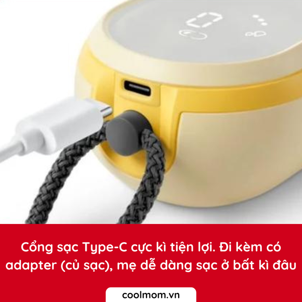 Cổng sạc Type-C cực kì tiện lợi. Đi kèm có adapter (củ sạc), mẹ dễ dàng sạc ở bất kì đâu