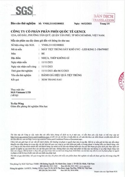 SGS kiểm nghiệm khả năng diệt khuẩn của máy tiệt trùng sữa Fatzbaby King 2