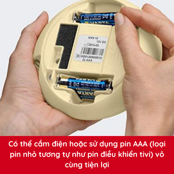 Có thể cắm điện hoặc sử dụng pin AAA (loại pin nhỏ tương tự như pin điều khiển tivi) vô cùng tiện lợi