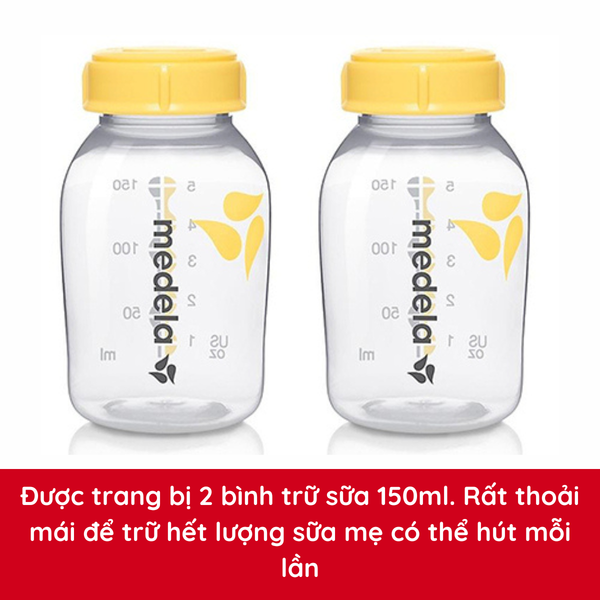 Được trang bị 2 bình trữ sữa 150ml. Rất thoải mái để trữ hết lượng sữa mẹ có thể hút mỗi lần