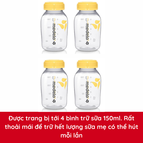 Được trang bị tới 4 bình trữ sữa 150ml. Rất thoải mái để trữ hết lượng sữa mẹ có thể hút mỗi lần