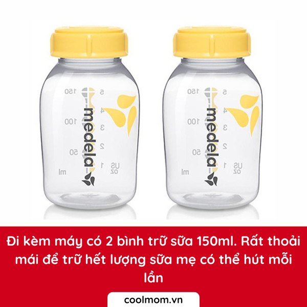 Được trang bị 2 bình trữ sữa 150ml. Rất thoải mái để trữ hết lượng sữa mẹ có thể hút mỗi lần