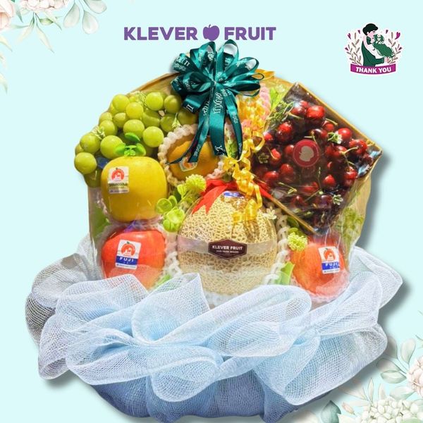 Giỏ Trái Cây Cảm Ơn Người Yêu Tone Xanh Dương Cao Cấp