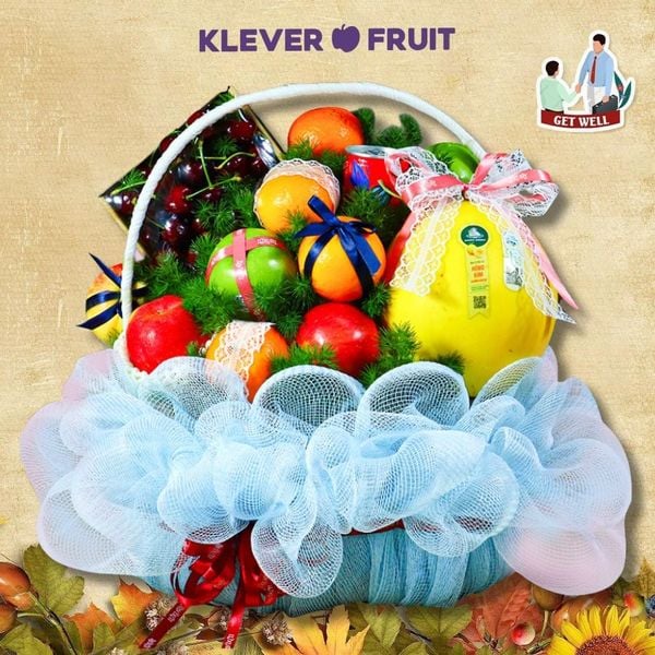 Giỏ Quà Hoa Và Trái Cây Chúc Sức Khỏe Sếp, Đối Tác, Đồng Nghiệp Tone Xanh Cao Cấp Tại Klever Fruit