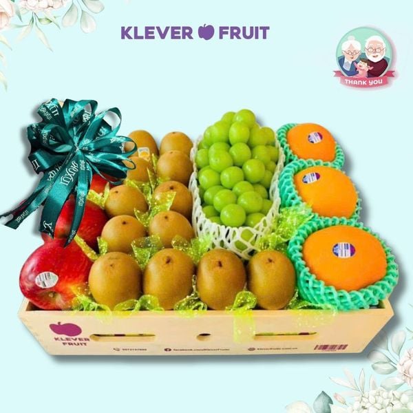 Hộp Quà Nho Sữa Shine Muscat Hàn Quốc Mix Trái Cây Cảm Ơn Ông Bà Tone Xanh Cao Cấp